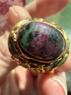 Gold-Tone  brass Garnet Cabochon Statement Ring - Women Jewelry